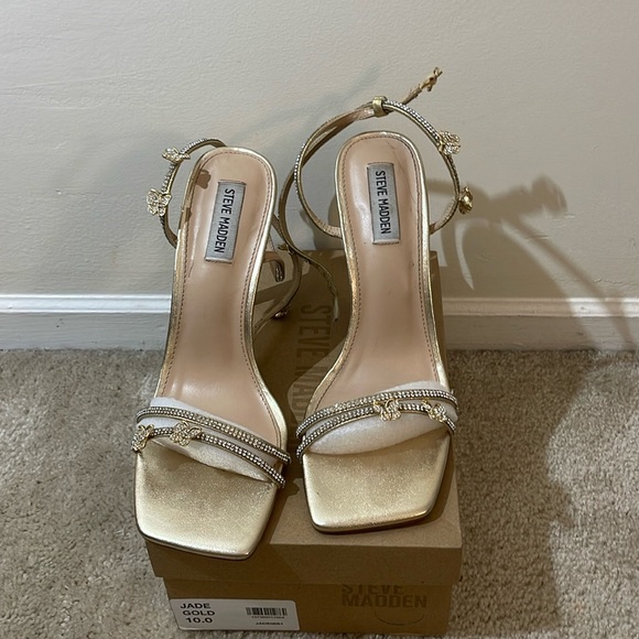 Steve Madden Rose Gold Open Toe Heels with Butterflies - Picture 3 of 6